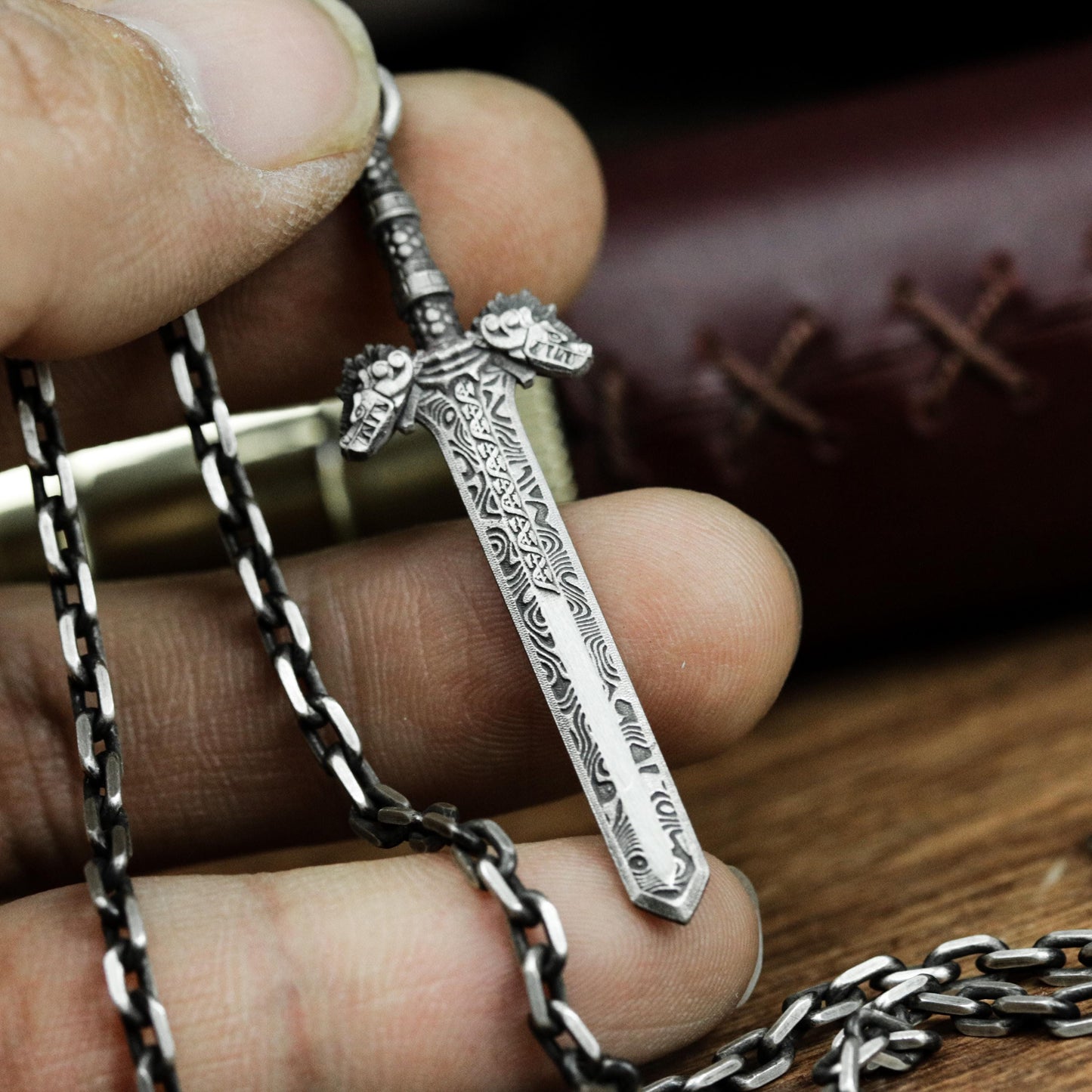 Engraved Sword Pendant - 925 Sterling Silver Handmade