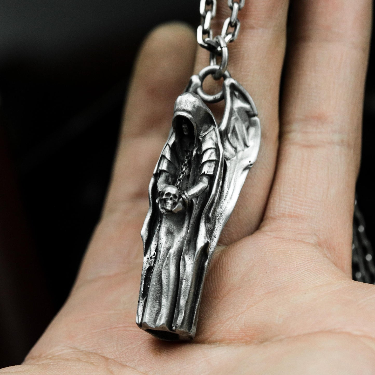 Winged Grim Reaper Pendant - 925 Sterling Silver Handmade