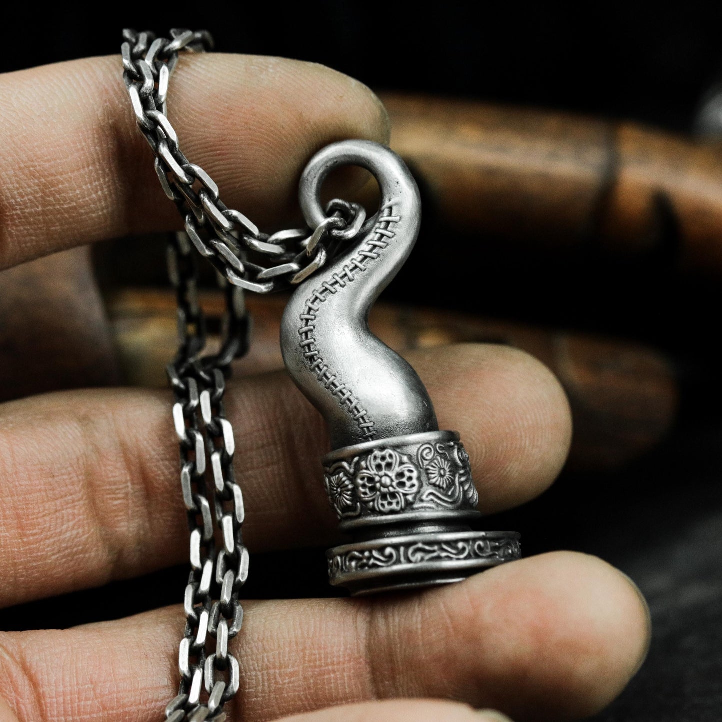 Ornate Pirate Hook Pendant - 925 Sterling Silver Handmade