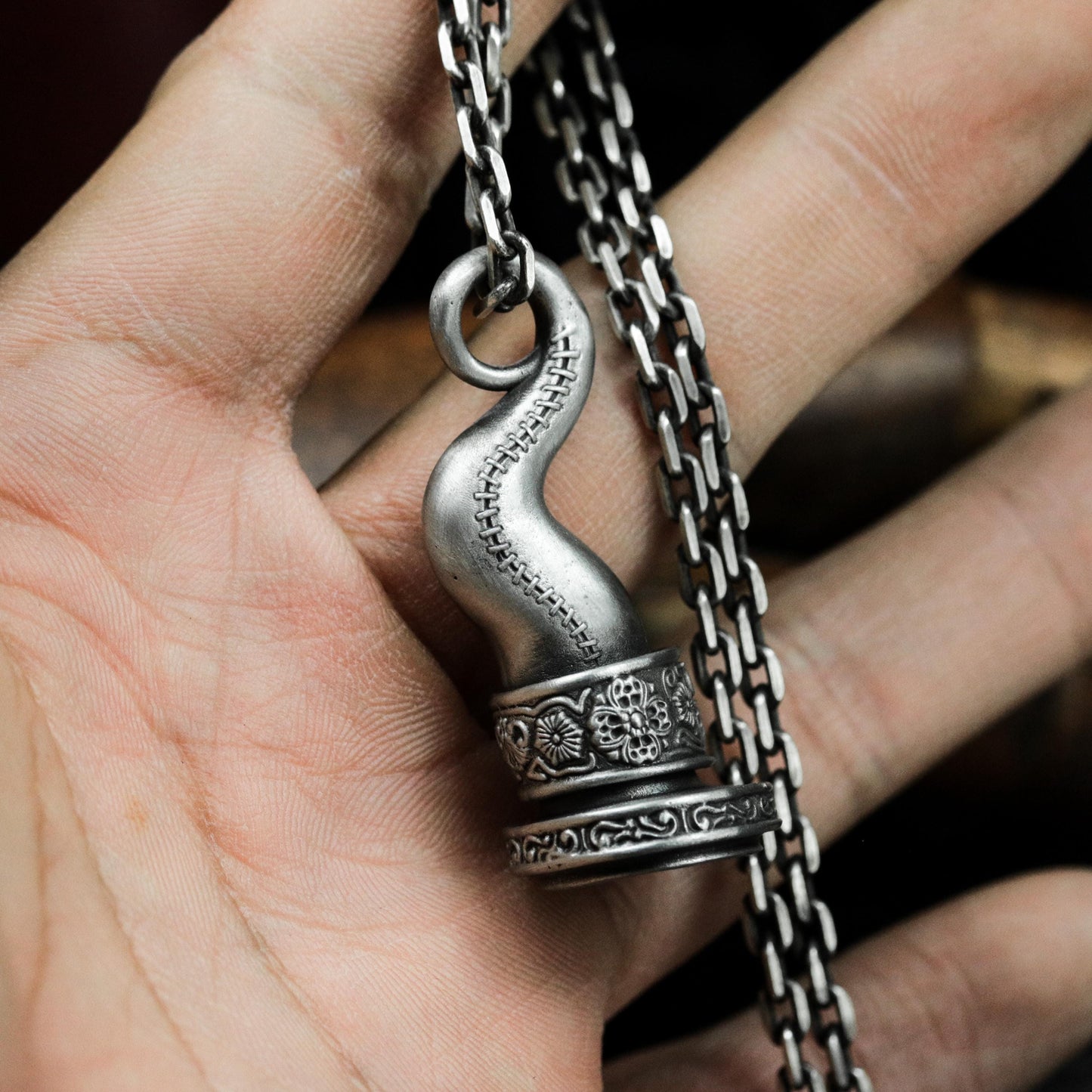 Ornate Pirate Hook Pendant - 925 Sterling Silver Handmade