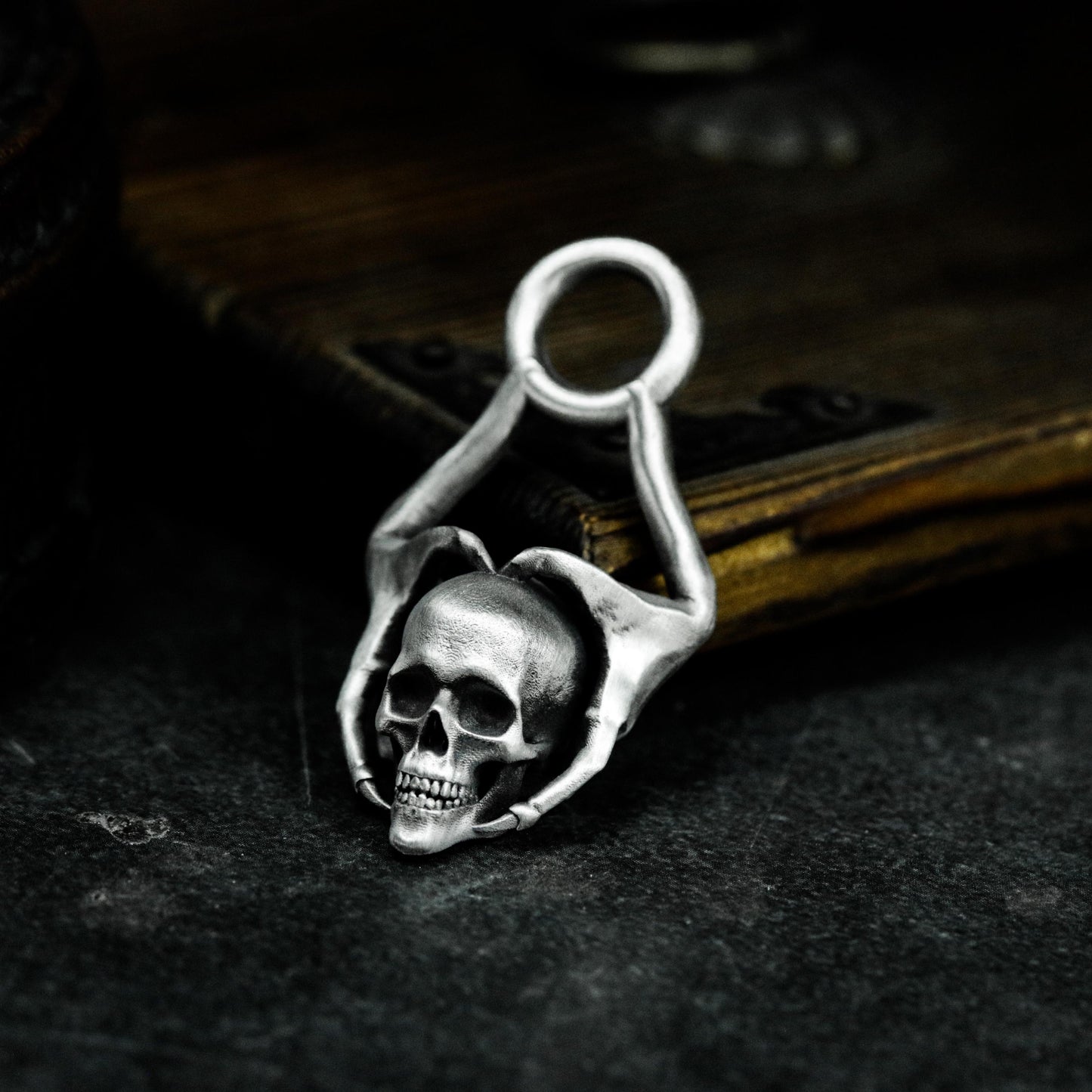 Hands Holding Skull Pendant - 925 Sterling Silver Handmade