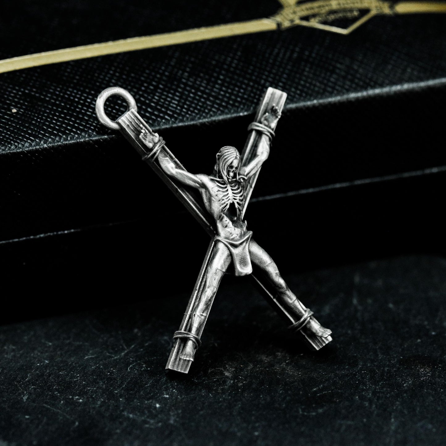 Crucified Skeleton Pendant - 925 Sterling Silver Handmade