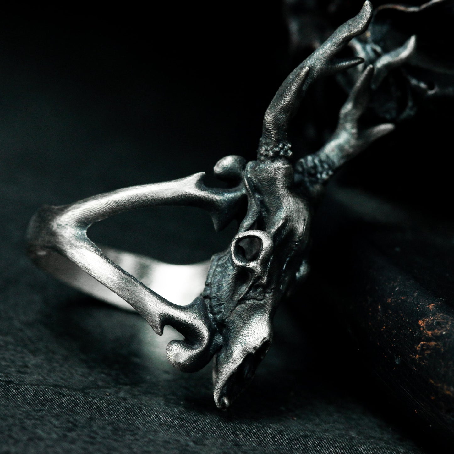 Deer Skull Ring with Antlers ¨C 925 Sterling Silver Handmade