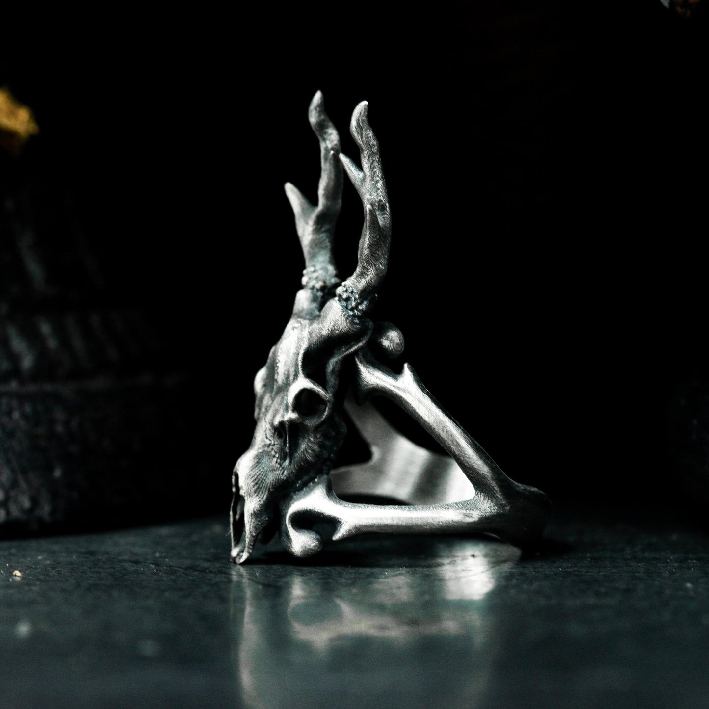 Deer Skull Ring with Antlers ¨C 925 Sterling Silver Handmade