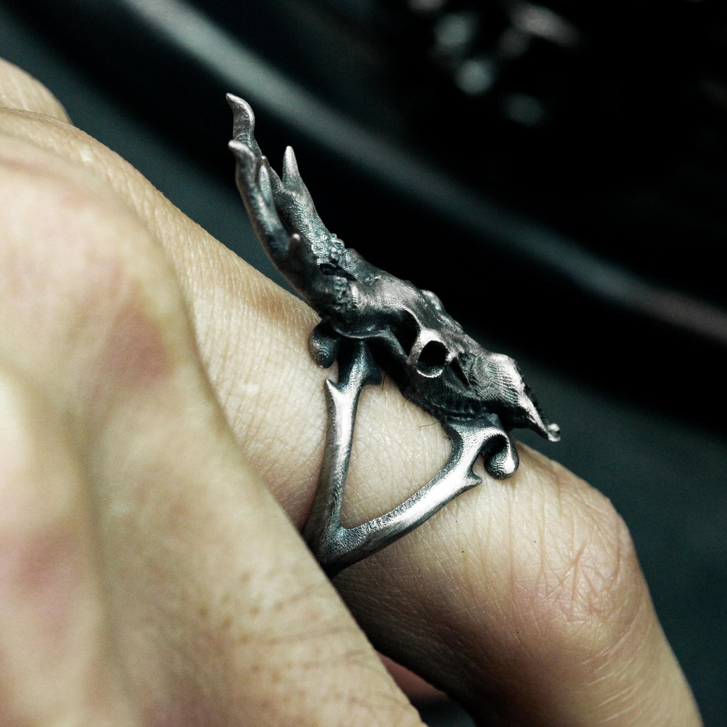 Deer Skull Ring with Antlers ¨C 925 Sterling Silver Handmade
