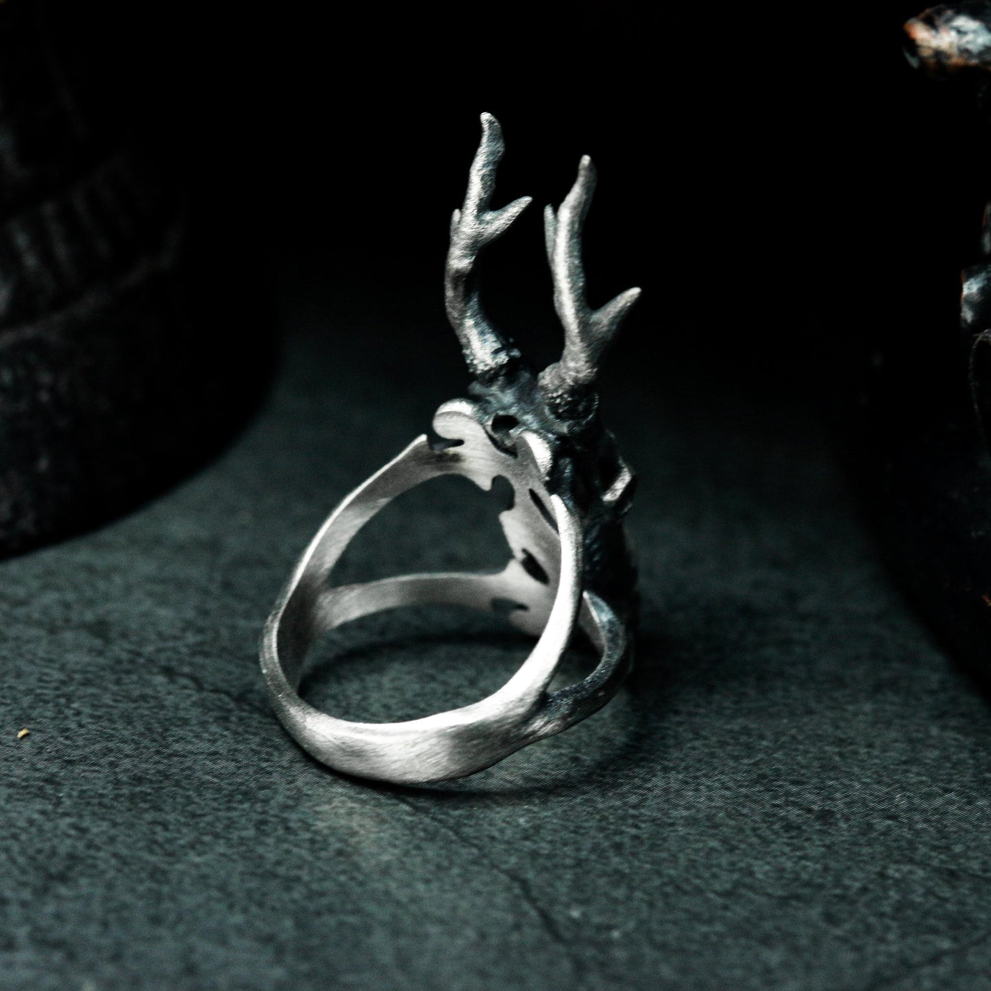 Deer Skull Ring with Antlers ¨C 925 Sterling Silver Handmade