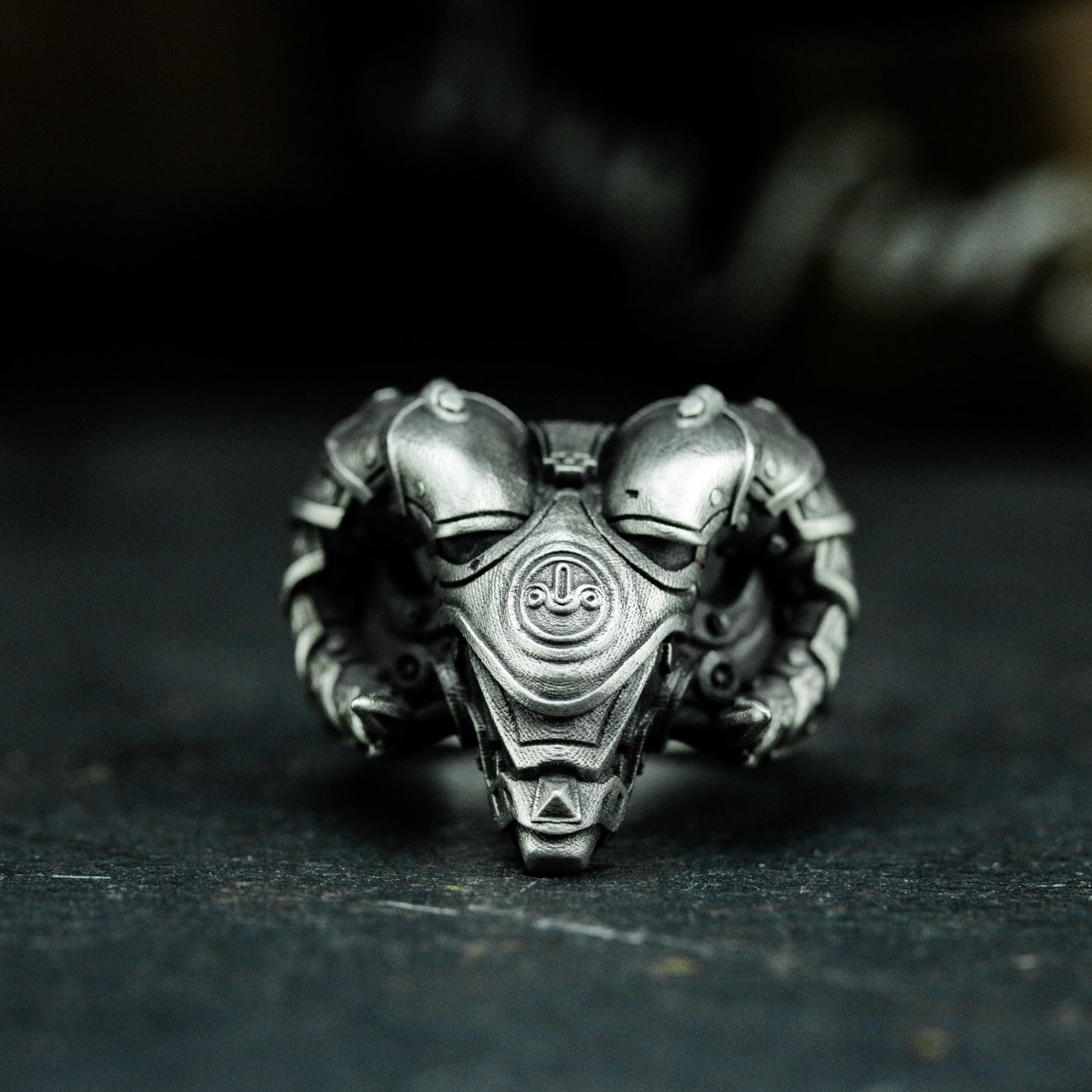 Ram Skull Ring with Mechanical Plating ¨C 925 Sterling Silver Handmade