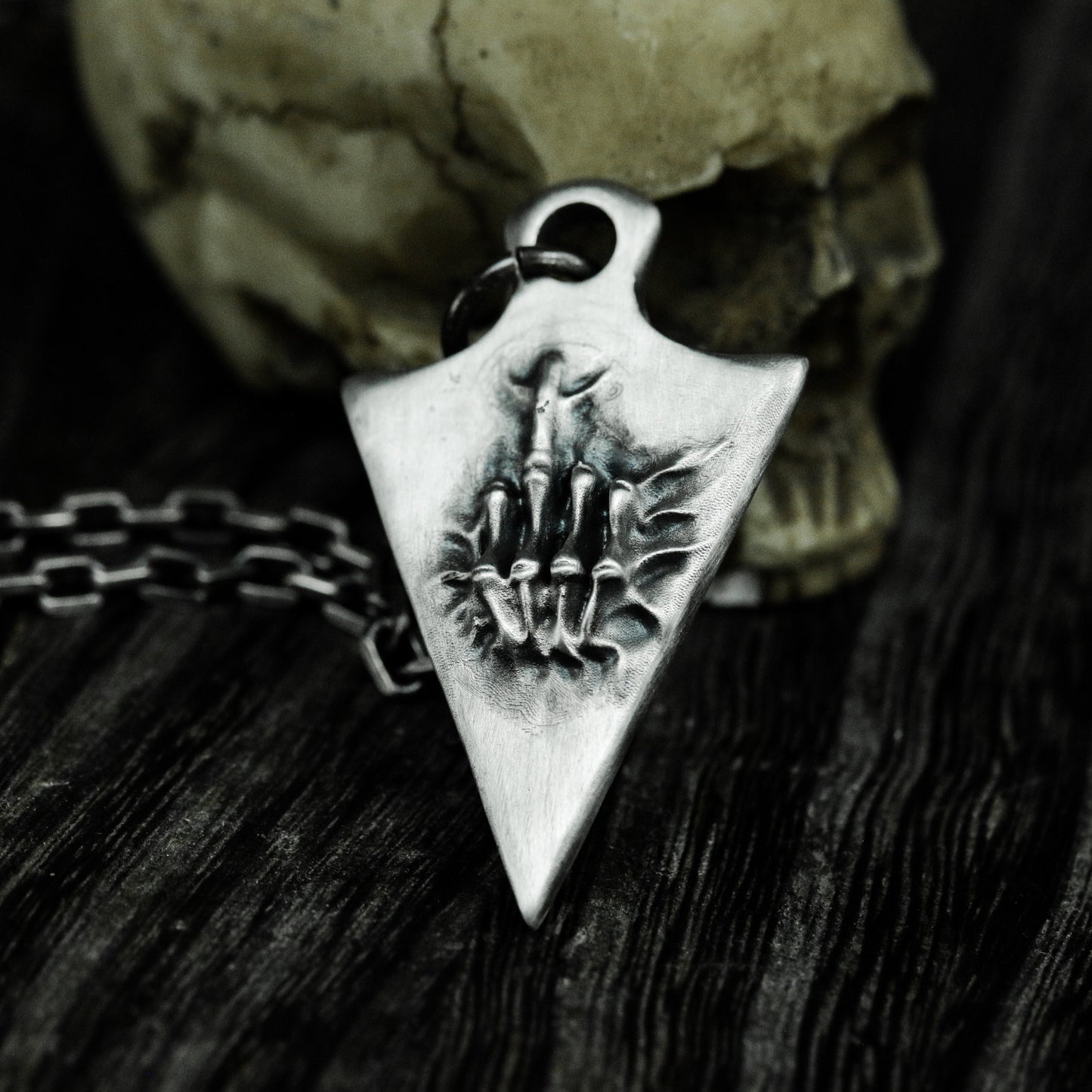 Shield Hand Pendant ¨C Handmade 925 Silver Skeletal Sigil Necklace