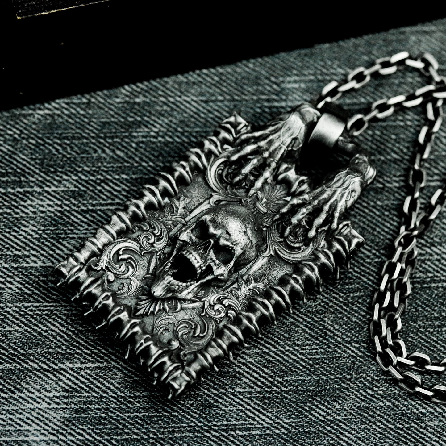 Baroque Skull Pendant ¨C Handmade 925 Silver Framed Gothic Necklace