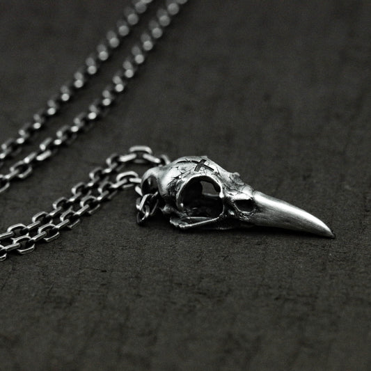 Broken Bird Skull Pendant - 925 Sterling Silver Handmade