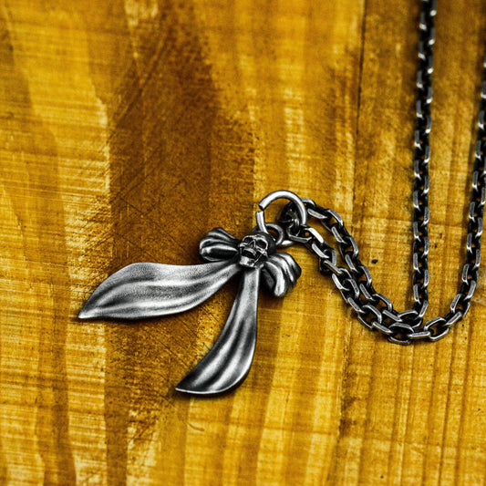 Ribbon Skull Pendant - 925 Sterling Silver Handmade