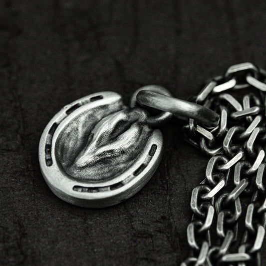 Wolf Horseshoe Pendant - 925 Sterling Silver Handmade