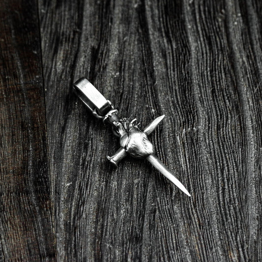Heart and Dagger Pendant - 925 Sterling Silver Handmade