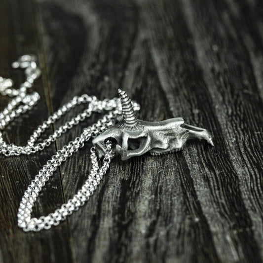 Unicorn Skull Pendant - 925 Sterling Silver Handmade