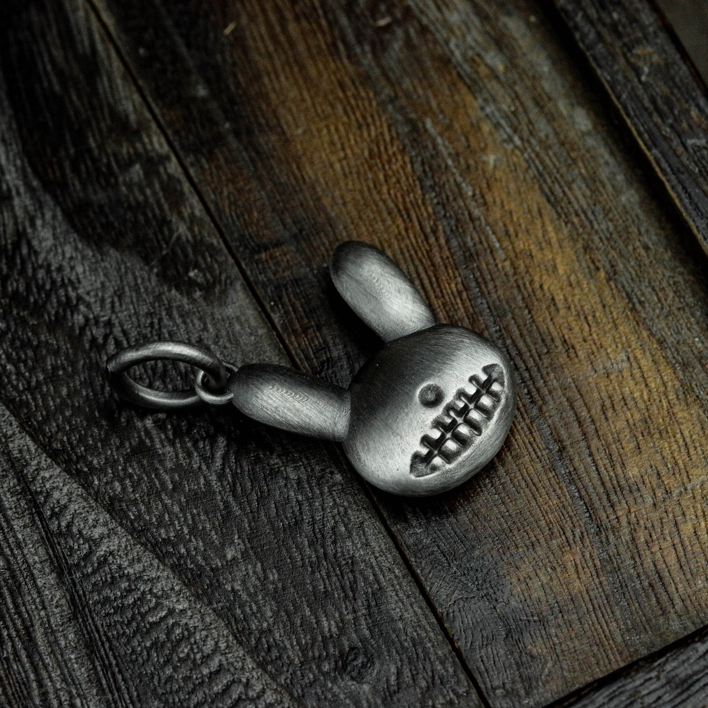 Stitched Bunny Face Pendant - 925 Sterling Silver Handmade