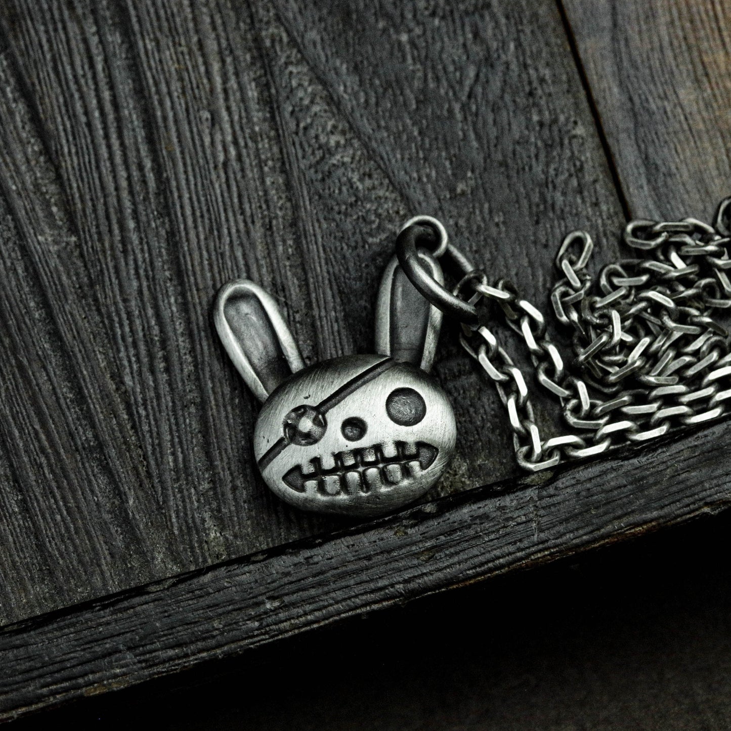 Stitched Bunny Face Pendant - 925 Sterling Silver Handmade