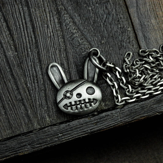 Stitched Bunny Face Pendant - 925 Sterling Silver Handmade