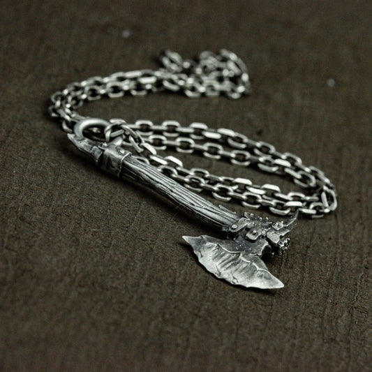 Miniature Battle Axe Pendant - 925 Sterling Silver Handmade