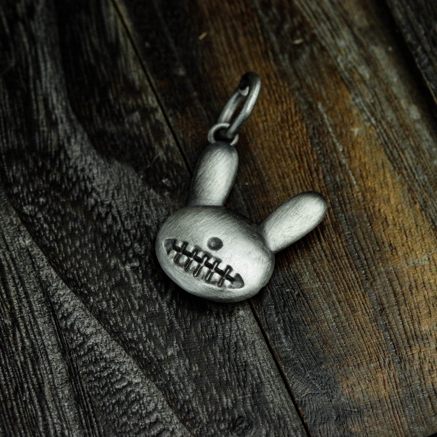 Stitched Bunny Face Pendant - 925 Sterling Silver Handmade