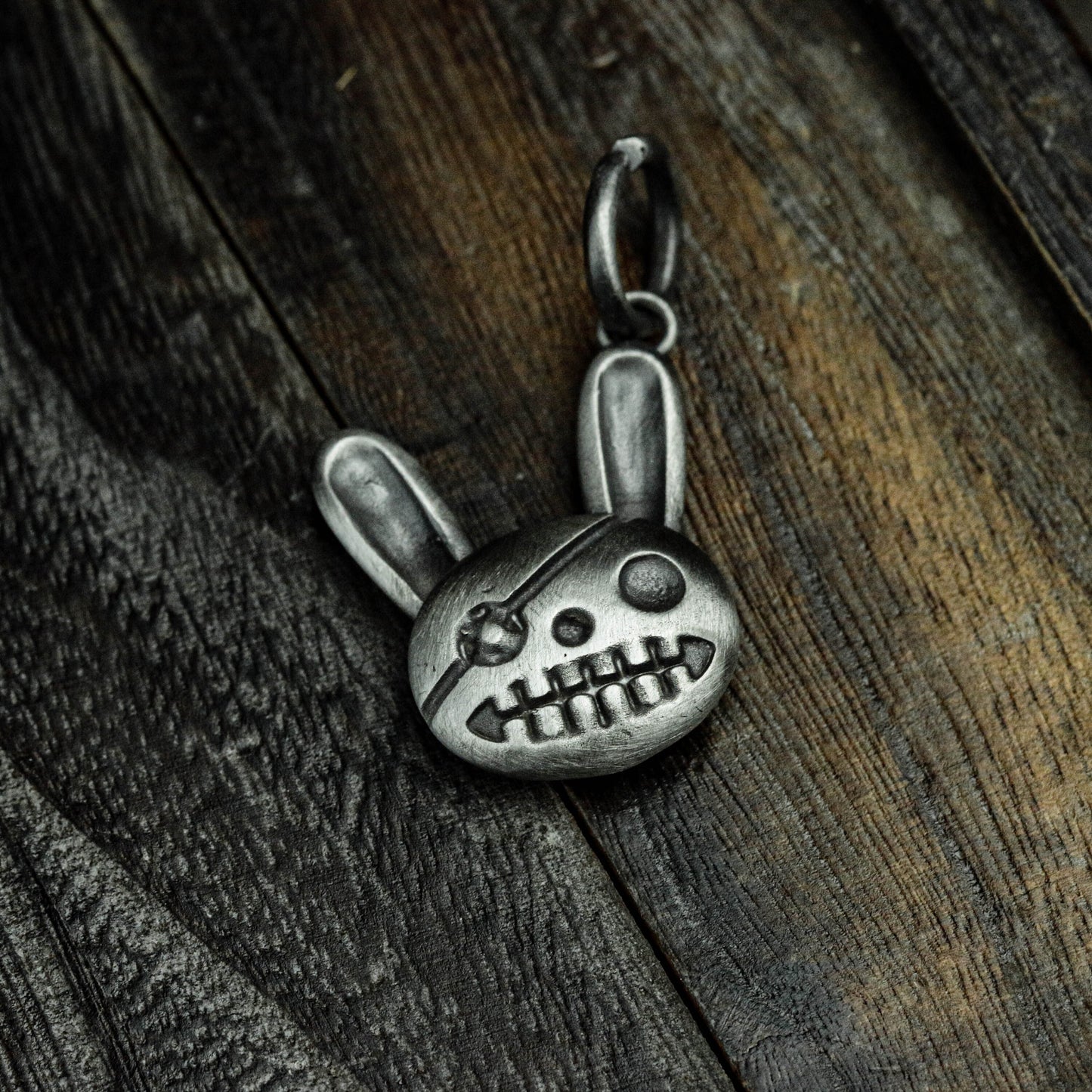 Stitched Bunny Face Pendant - 925 Sterling Silver Handmade