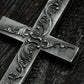 Engraved Cross Pendant with Vines - 925 Sterling Silver Handmade