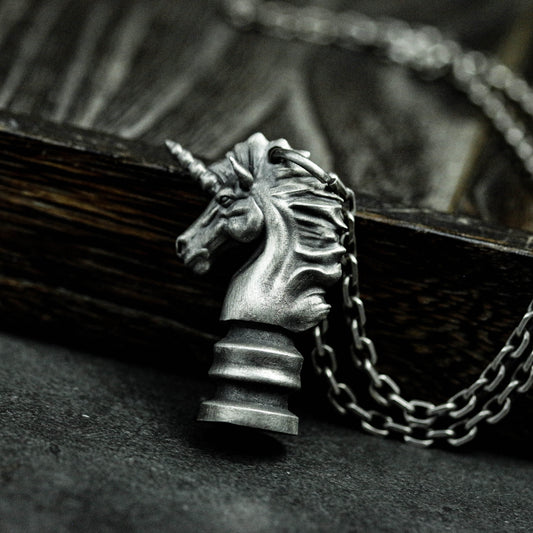 Unicorn Chess Knight Pendant - 925 Sterling Silver Handmade