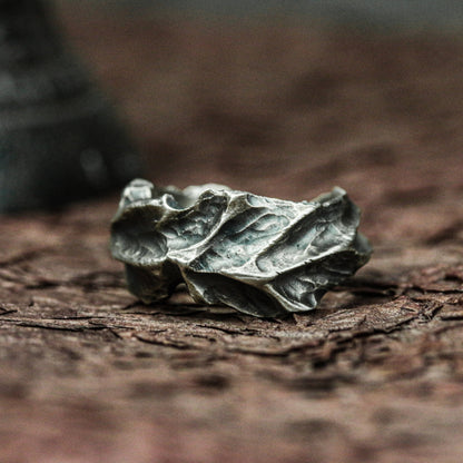 Cracked Earth 925 Silver Handmade Ring ¨C Rugged Terrain Band
