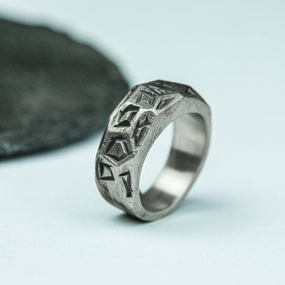 Necromancer¡¯s Seal 925 Silver Handmade Ring ¨C Dark Arcane Inscription