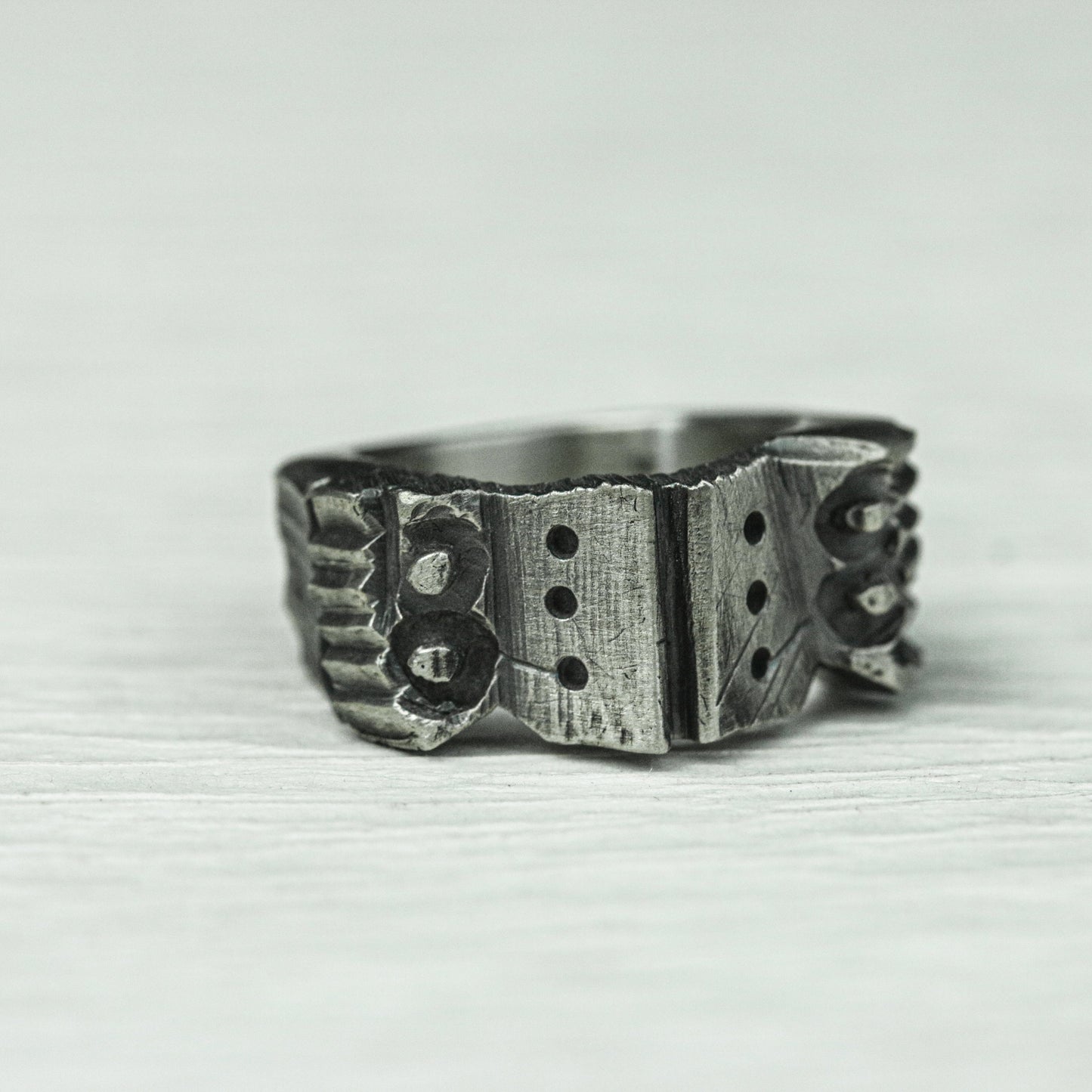 Ironclad Shield 925 Silver Handmade Ring ¨C Medieval Studded Band