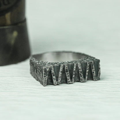 Jagged Edge 925 Silver Handmade Ring ¨C Brutalist Rough Finish