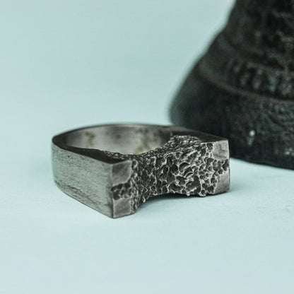 Obsidian Core 925 Silver Handmade Ring ¨C Brutalist Minimalist Band