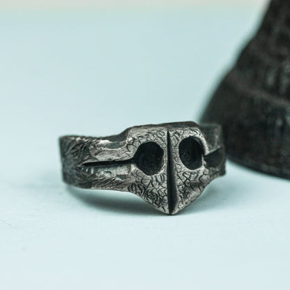Handcrafted Owl Skull Ring 925 Silver