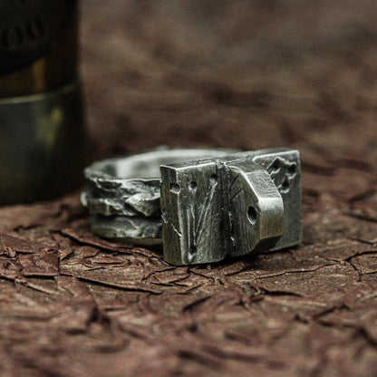 Mech Relic 925 Silver Handmade Ring ¨C Industrial Engraved Band