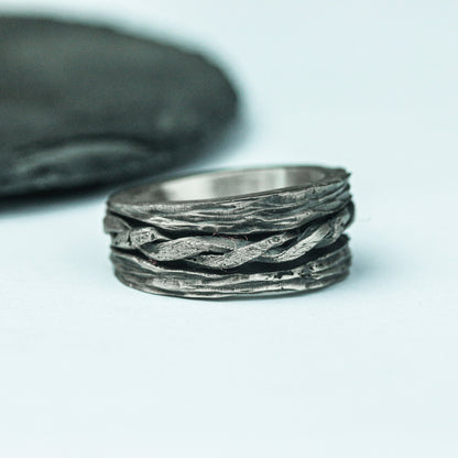 Twin Spire 925 Silver Handmade Ring ¨C Architectural Gothic Band