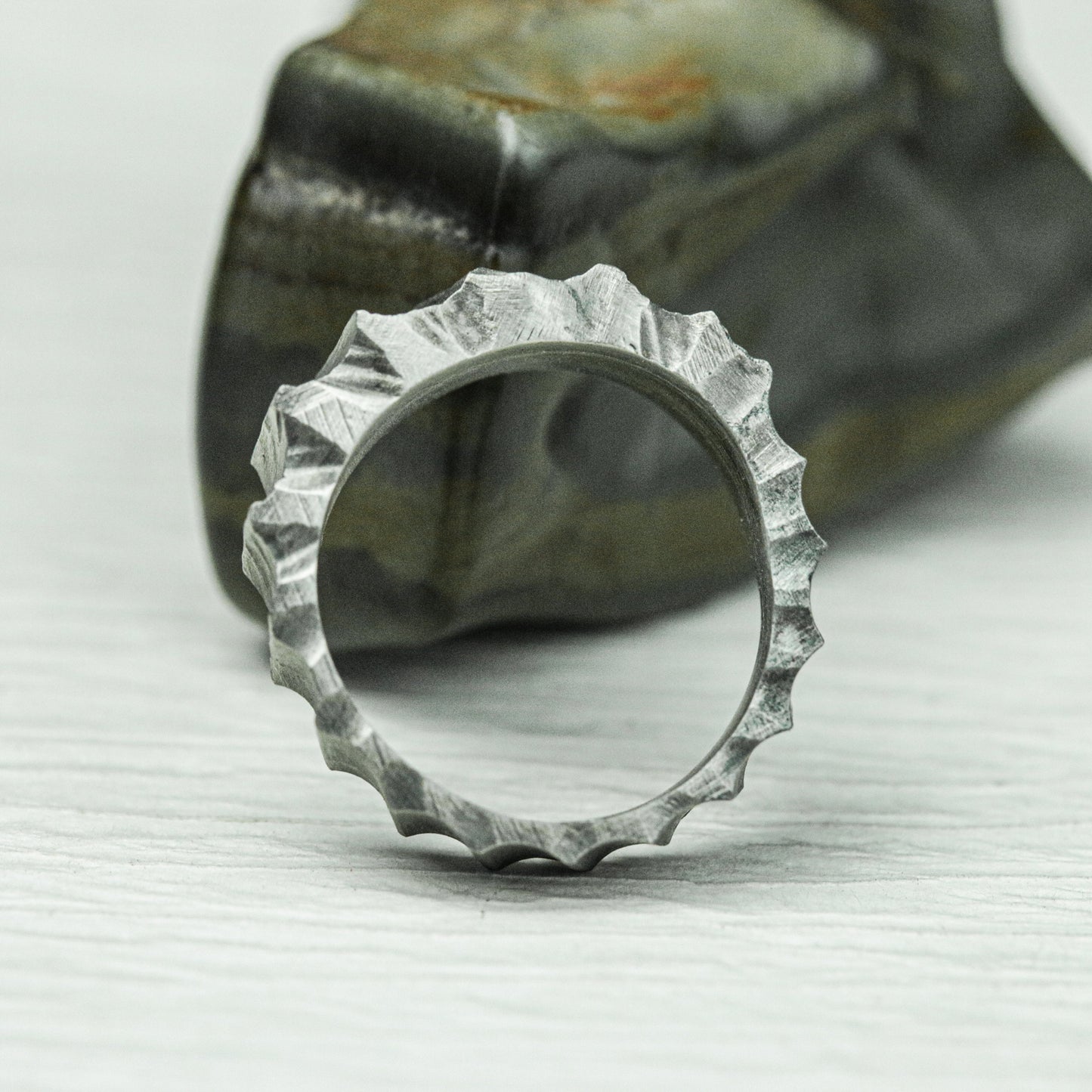 Stone Chisel 925 Silver Handmade Ring ¨C Brutalist Minimalist Band