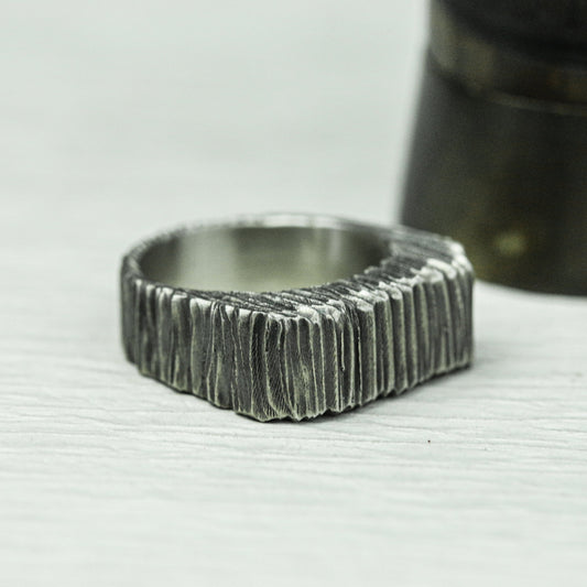 Stone Ridge 925 Silver Handmade Ring ¨C Rugged Textured Band