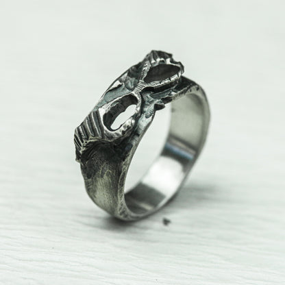 Black Crescent 925 Silver Handmade Ring ¨C Moon Phase Gothic Band