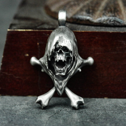 Screaming Skull Crossbones Pendant ¨C 925 Sterling Silver Handmade