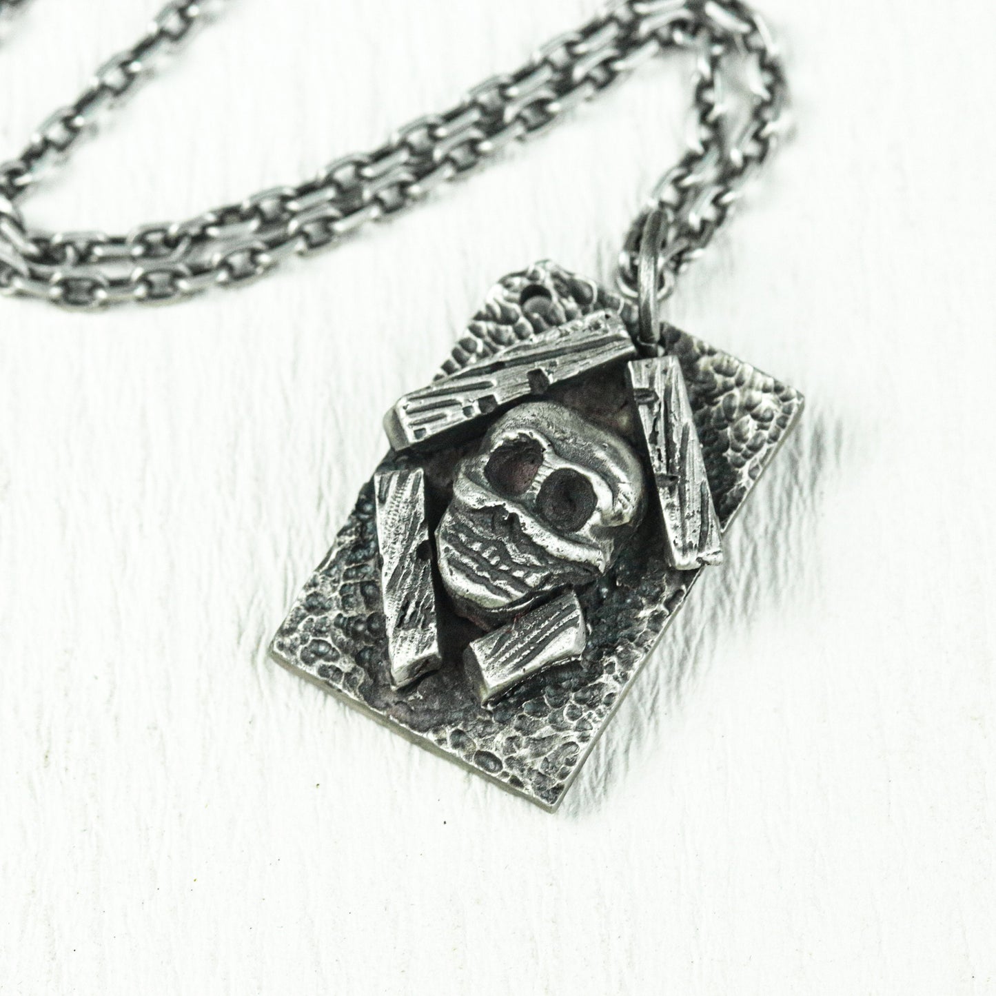 Buried Skull Relic Pendant - 925 Silver Handcrafted