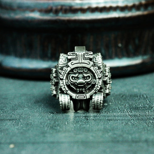 Aztec Sun Calendar Ring - 925 Sterling Silver Handmade