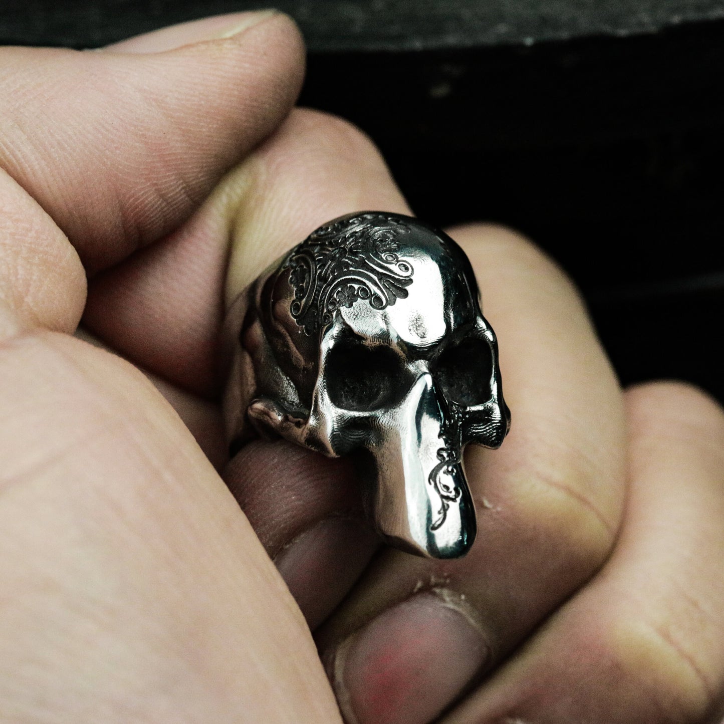 Half Skull Ring - 925 Silver Handmade Gothic Mask