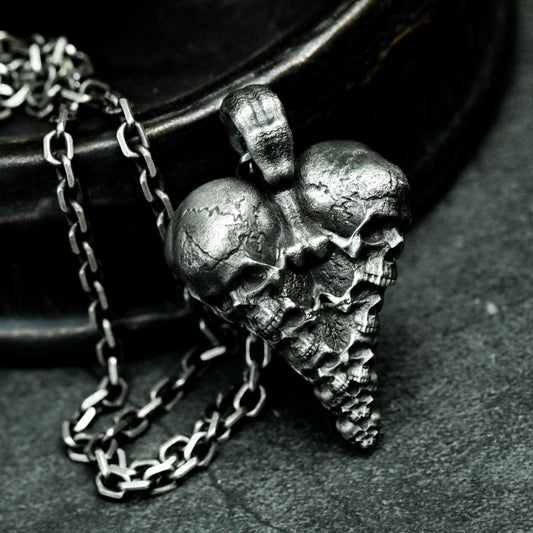 Cracked Heart Skull Pendant ¨C 925 Sterling Silver Handmade