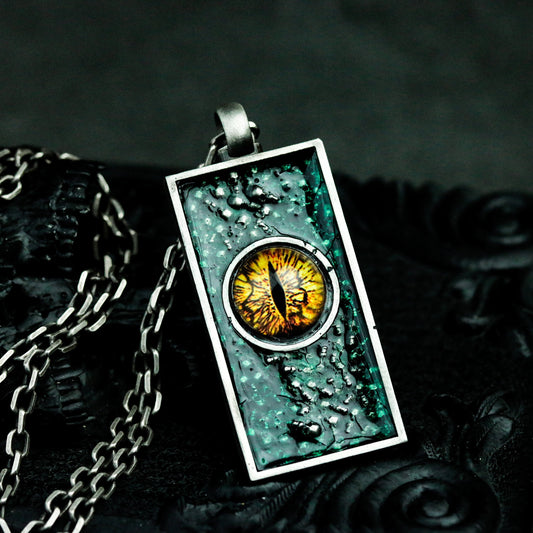 Dragon Eye Pendant with Textured Rectangular Frame ¨C 925 Sterling Silver Handmade