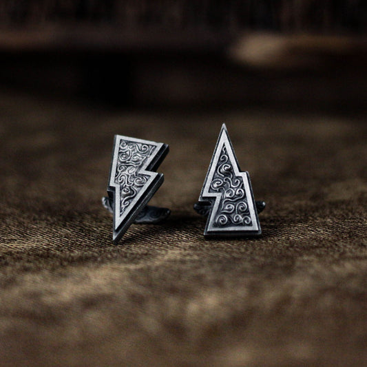 Lightning Pattern Cufflinks - 925 Silver Handmade