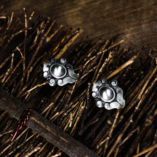 Ruyi Pattern Cufflinks, Delicate Flower - 925 Sterling Silver Handmade