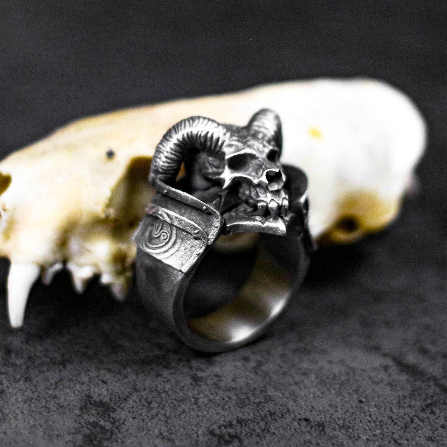 Horned Demon Skull Ring ¨C 925 Sterling Silver Handmade