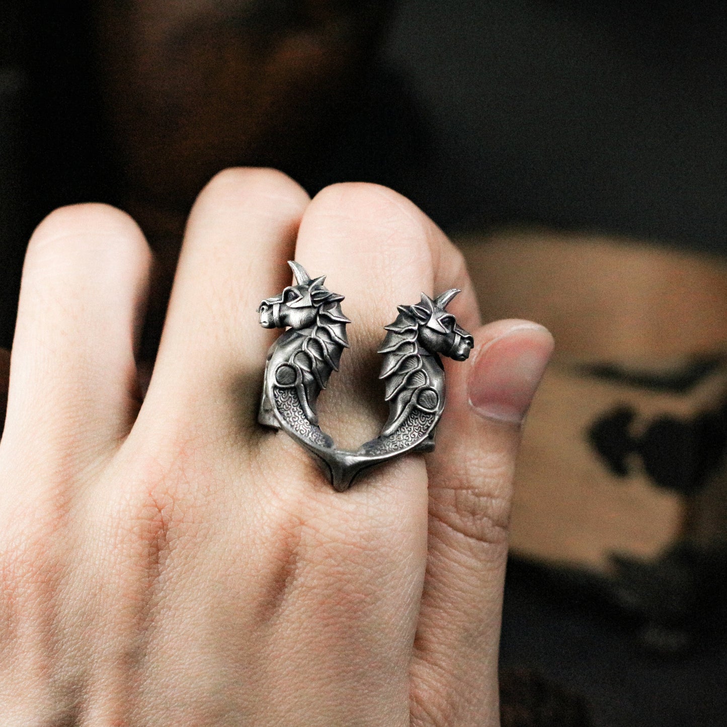 Twin Dragons Ring ¨C 925 Silver Handmade