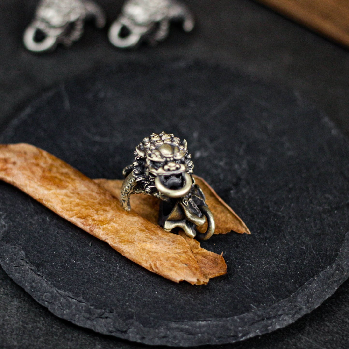 Tang Lion Bite Cufflinks, 925 Silver Handmade