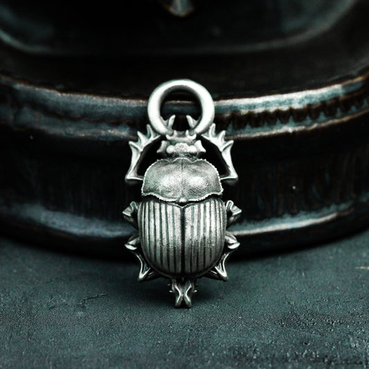 Scarab Pendant with Star-Point Frame - 925 Sterling Silver Handmade
