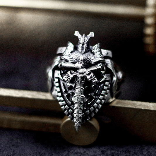 Knight Guard Ring ¨C Handmade 925 Silver Medieval Warrior Band